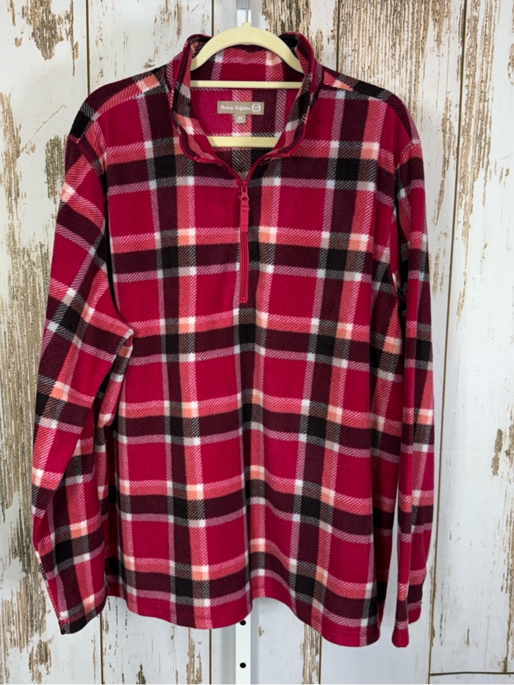 Victory Outfitters Red Plaid Quarter-Zip Fleece Pullover, Size 3X.
